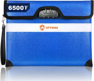 6500°F Fireproof Document Bag with Lock, Upgraded Fireproof Money Bag for Cash w. Zipper/Reflective Strip, 10Layers of Heat Insulated Materials, Water Resistant Fireproof Bag for Documents, Fire Bag