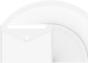 A4 Plastic Folders for Documents,60 Clear Clear Plastic Poly Envelope with Hook & Loop Closures,A4 Poly Document Bag,A4 Letter Size File Bags for Office School Home Travel Cosmetic Organization
