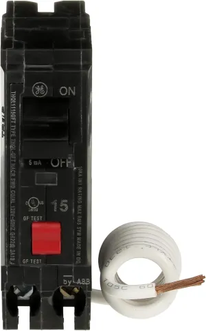 ABB Q-Line® THQL1115GFT 15A Single Pole Circuit Breaker • 15 Amp Single Pole 120 VAC Ground Fault Breaker with Self-Test • GFCI Breaker • Ground Fault Circuit Interrupter • Plugin Mount Type