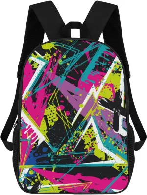 Abstract Geometric Chaotic Colorful Unisex Backpack 17" Casual Daypacks Simple Shoulders Bag for Camping Hiking Travel Gear