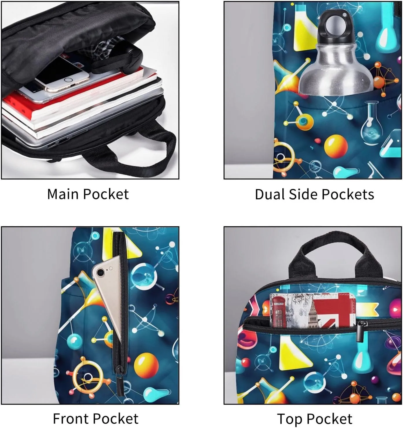 Abstract Science Chemistry Print Lightweight Backpack, Travel Bookbag College Bag,Laptop Backpack For Men Women
