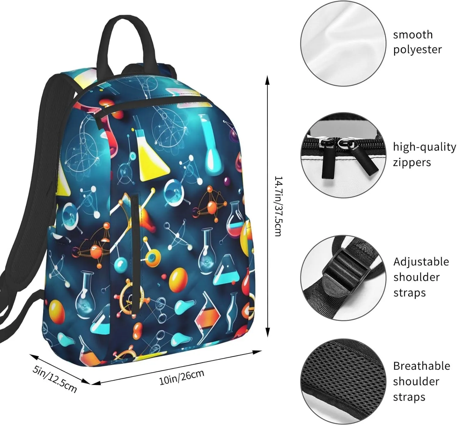 Abstract Science Chemistry Print Lightweight Backpack, Travel Bookbag College Bag,Laptop Backpack For Men Women