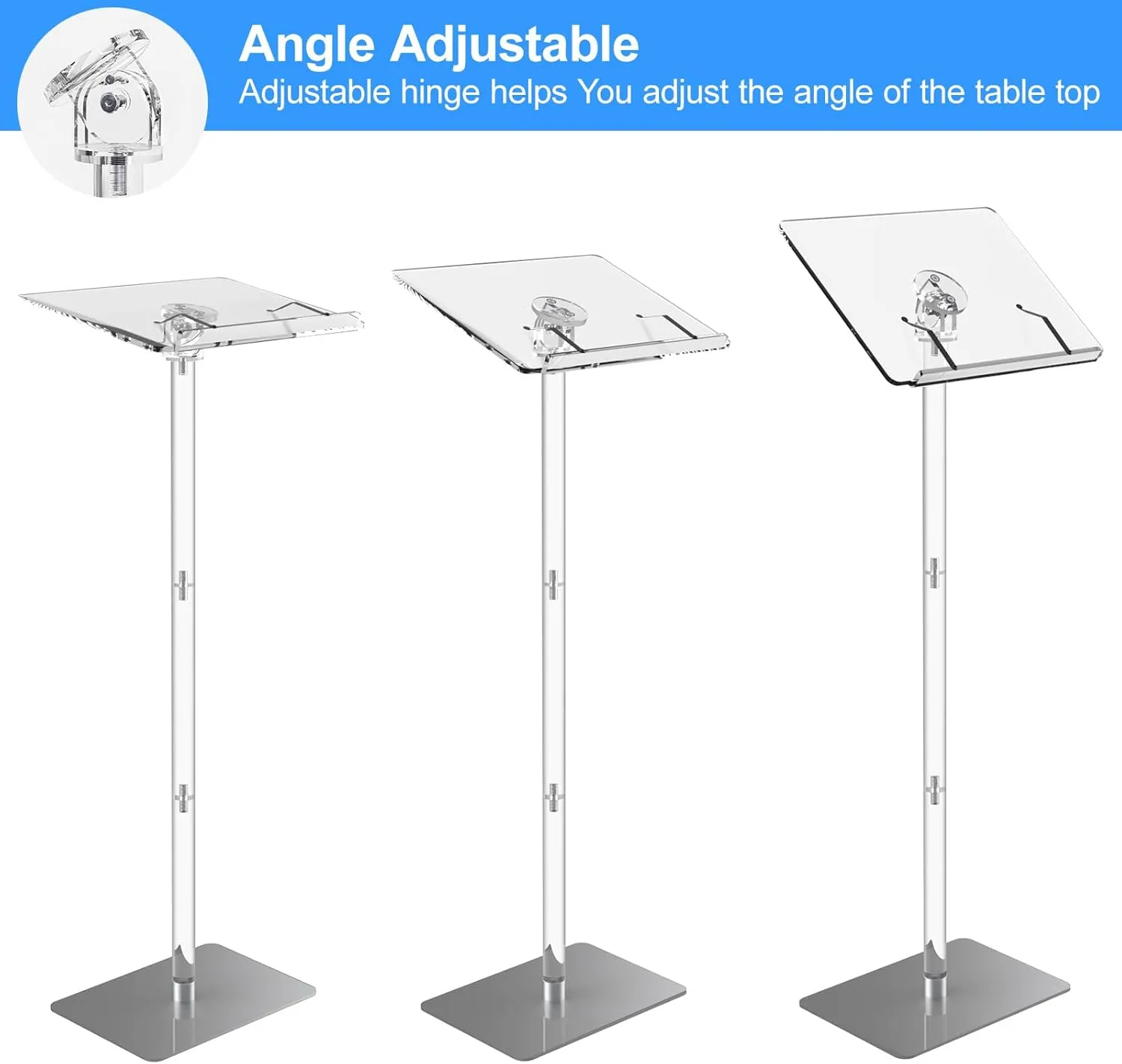 Acrylic Podium Stand,Angle Adjustable Lecterns & Podiums,Transparent Pulpits for Churches,Conference,Speeches,Weddings,Classroom,Concert,42.3" H Professional Presentation Podiums