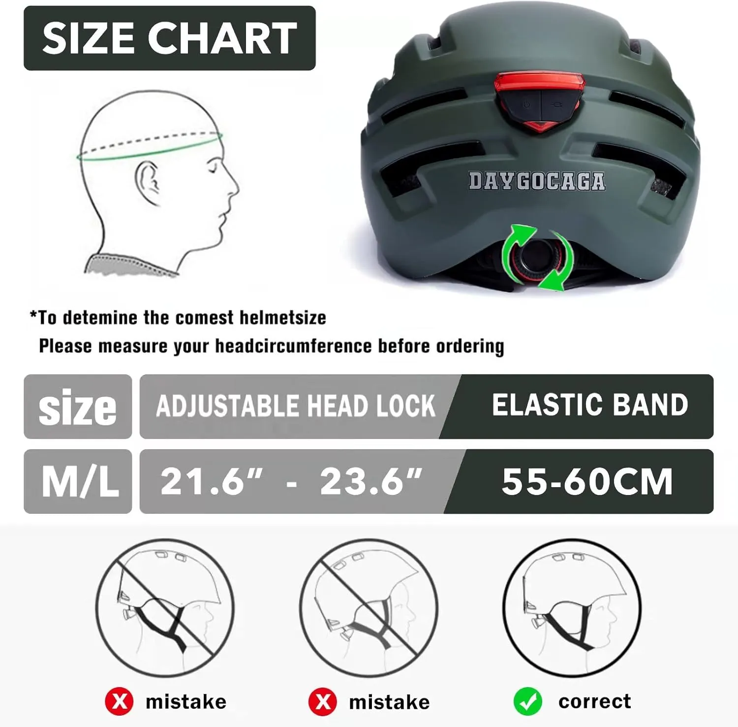 Adult Bike Helmet for Men Women, Mountain Road Bicycle Helmet with USB Rechargeable Taillight
