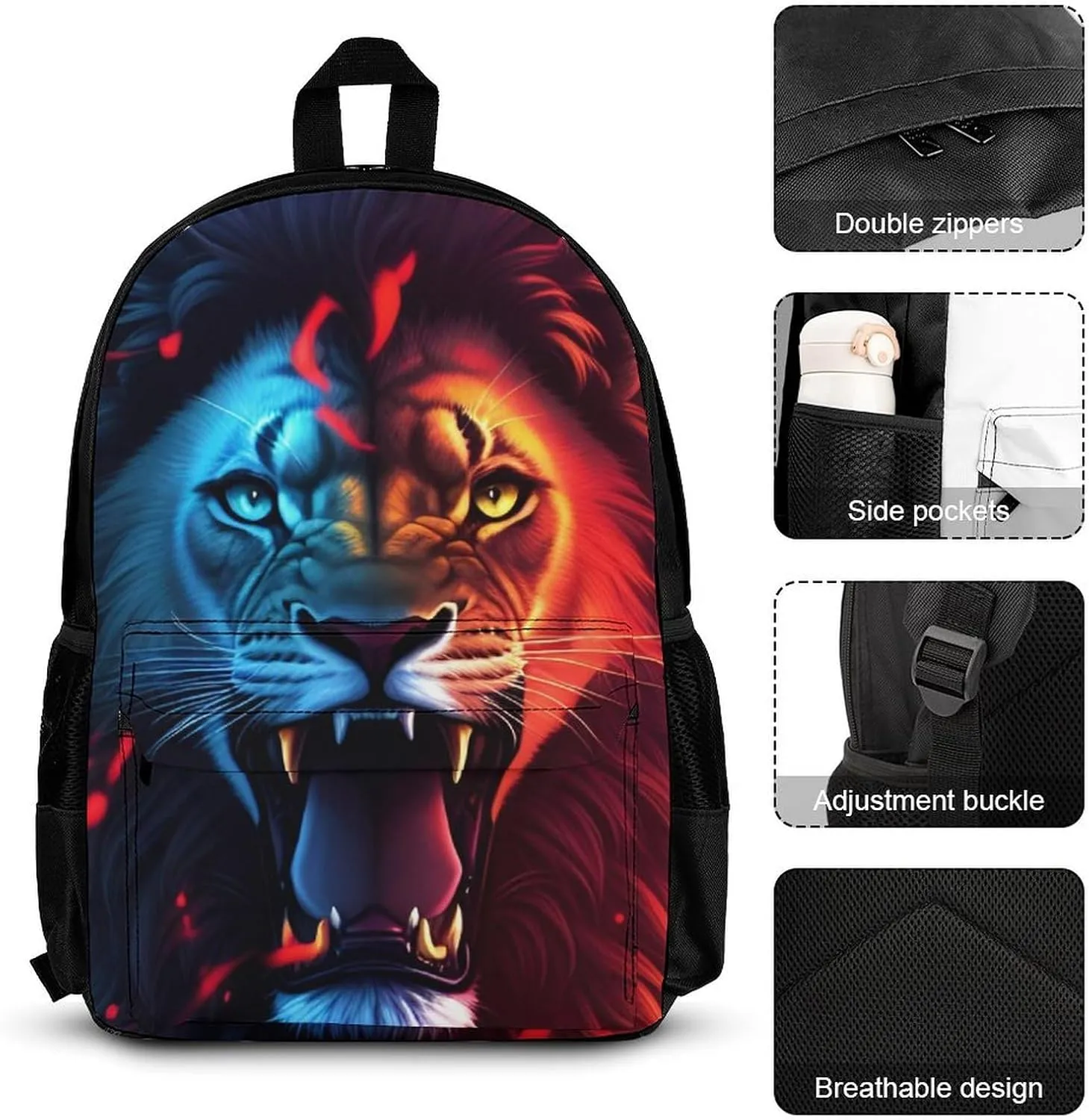 Adults Daypack - Cool Lion Red Fire Surreal Style Art Shoulder Bag 3 Piece College Daypack Travel Hiking Backpack, 3 Piece Climbing Shoulder Bag