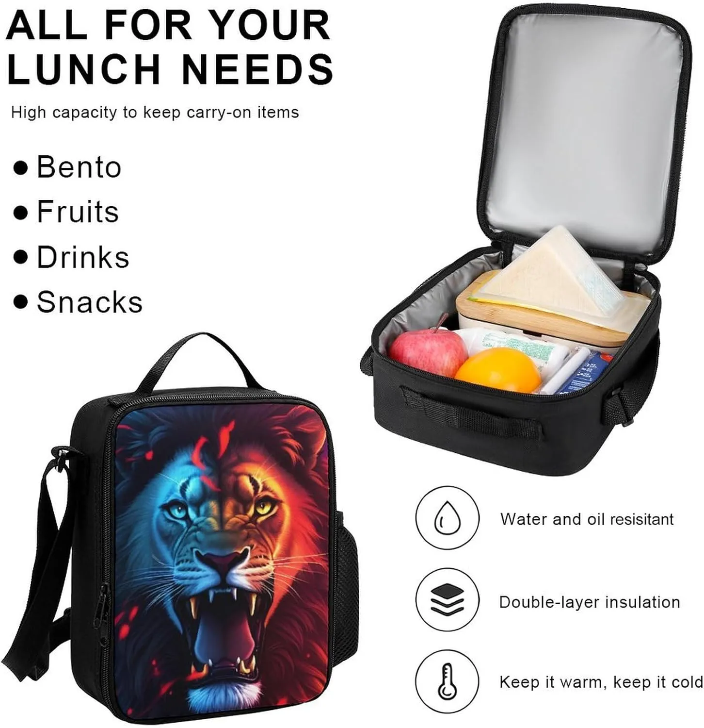 Adults Daypack - Cool Lion Red Fire Surreal Style Art Shoulder Bag 3 Piece College Daypack Travel Hiking Backpack, 3 Piece Climbing Shoulder Bag