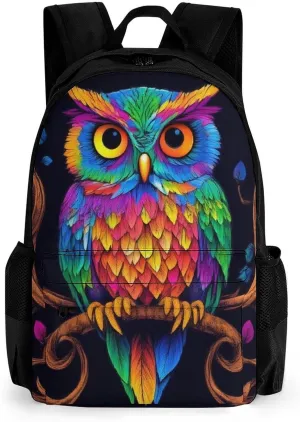 Adults Lightweight Colorful Owl Wild Bird Art Rucksacks Large Capacity Bookbag With Adjustable Shoulder Straps for Trekking Outdoors Bicycle