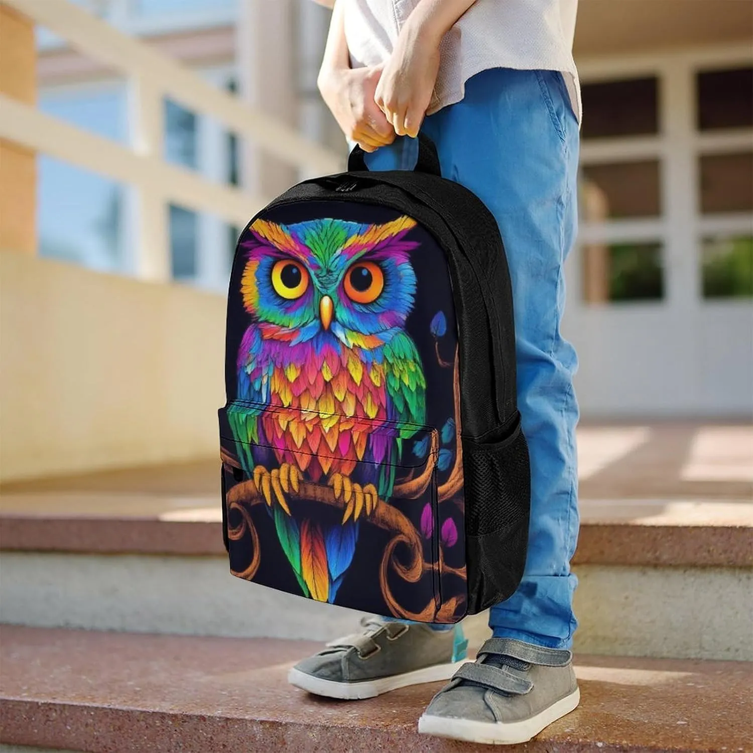 Adults Lightweight Colorful Owl Wild Bird Art Rucksacks Large Capacity Bookbag With Adjustable Shoulder Straps for Trekking Outdoors Bicycle