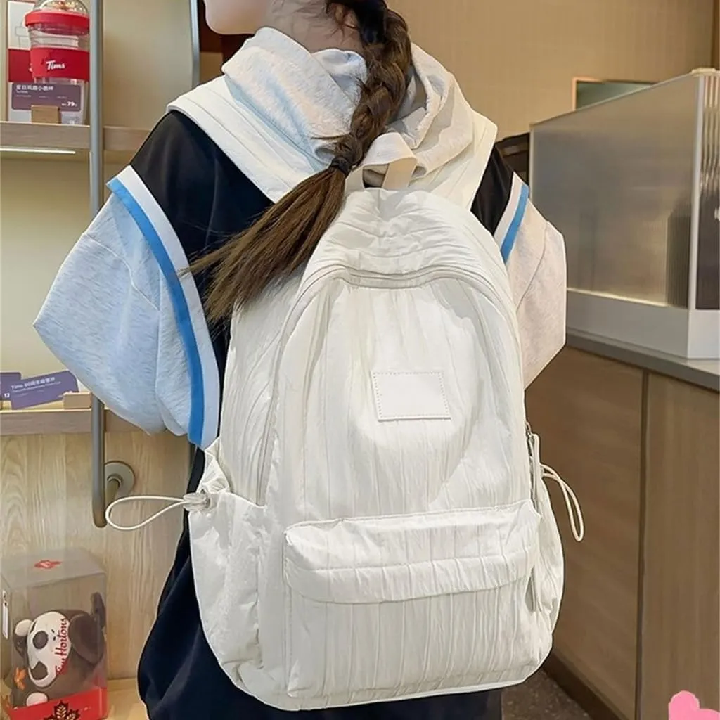 Aesthetic Pleated Backpack Large Capacity Casual Daypacks Travel Bag Student School Bag Versatile Backpack for Girl