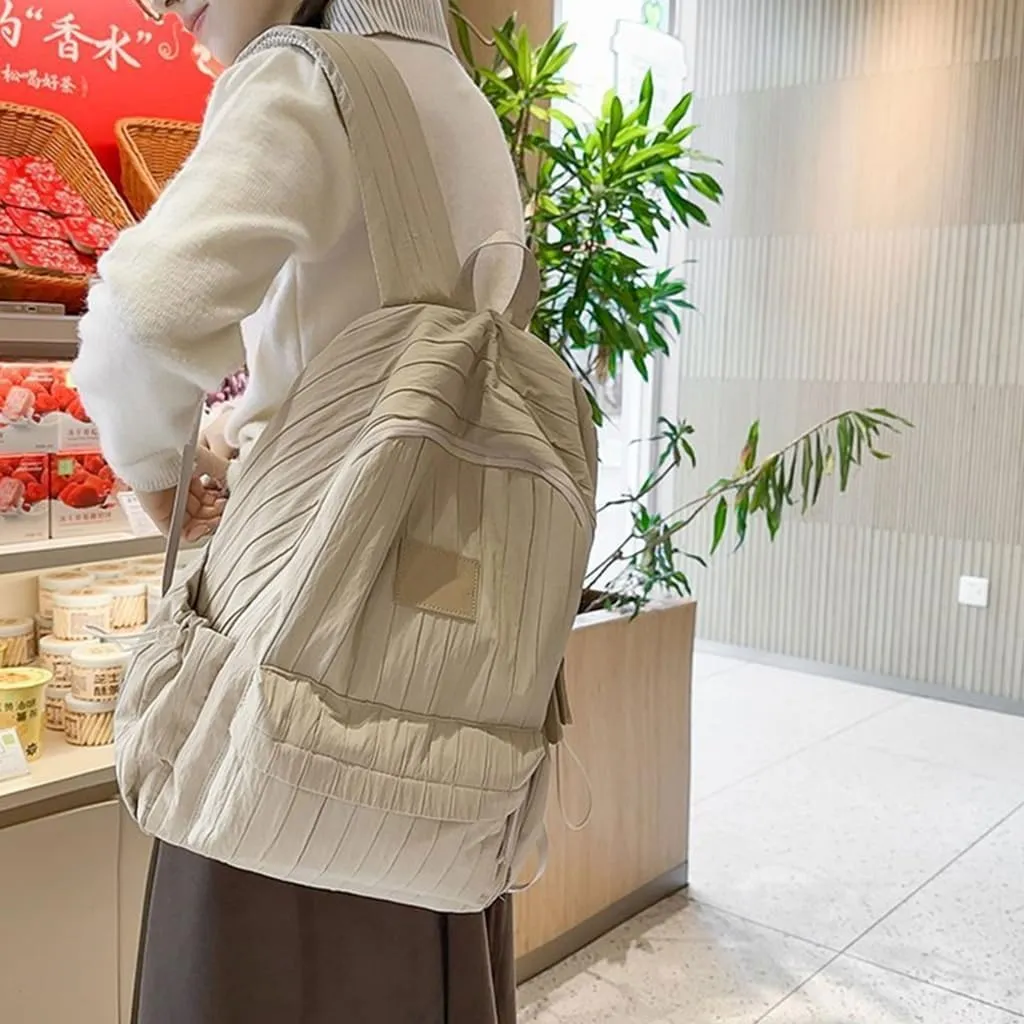 Aesthetic Pleated Backpack Large Capacity Casual Daypacks Travel Bag Student School Bag Versatile Backpack for Girl