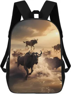 African Wildlife Wildebeest Fashion 17 Inch Backpack Simple Shoulders Daypacks Lightweight Laptop Bag Travel Gear