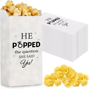 AIOMOB 100 Pcs He Popped the Question Popcorn Bags Engagement Party Favors Decorations Grease Resistant Popcorn Favor Bags for Engagement Party Bridal Shower Wedding Supplies