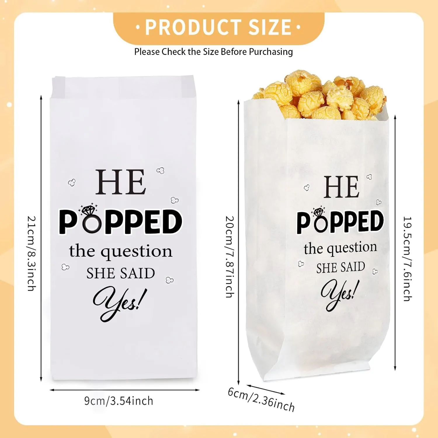 AIOMOB 100 Pcs He Popped the Question Popcorn Bags Engagement Party Favors Decorations Grease Resistant Popcorn Favor Bags for Engagement Party Bridal Shower Wedding Supplies