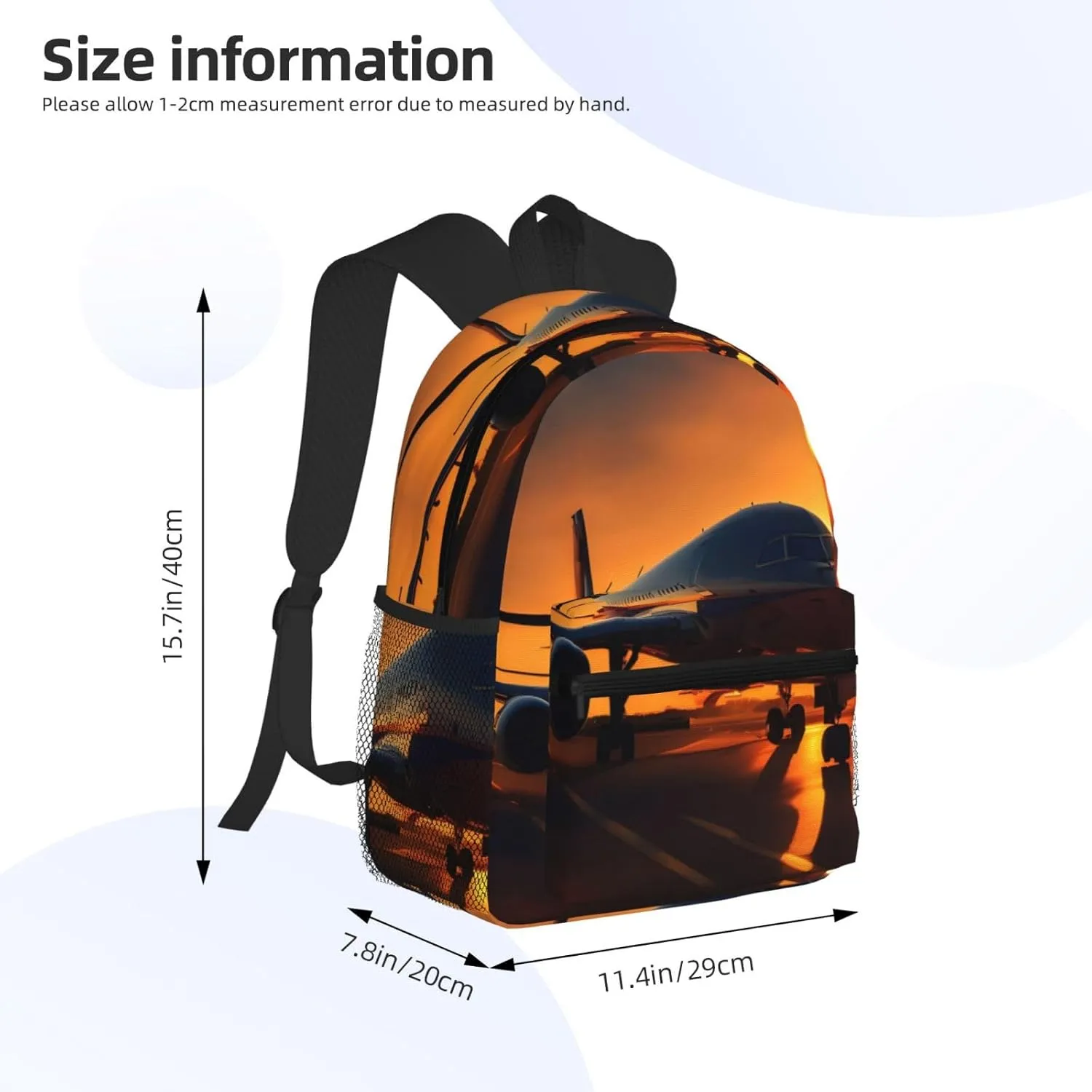Airplane At Sunset Print Backpack For Men And Women Lightweight Backpack Casual Daypack For Workplace Travel