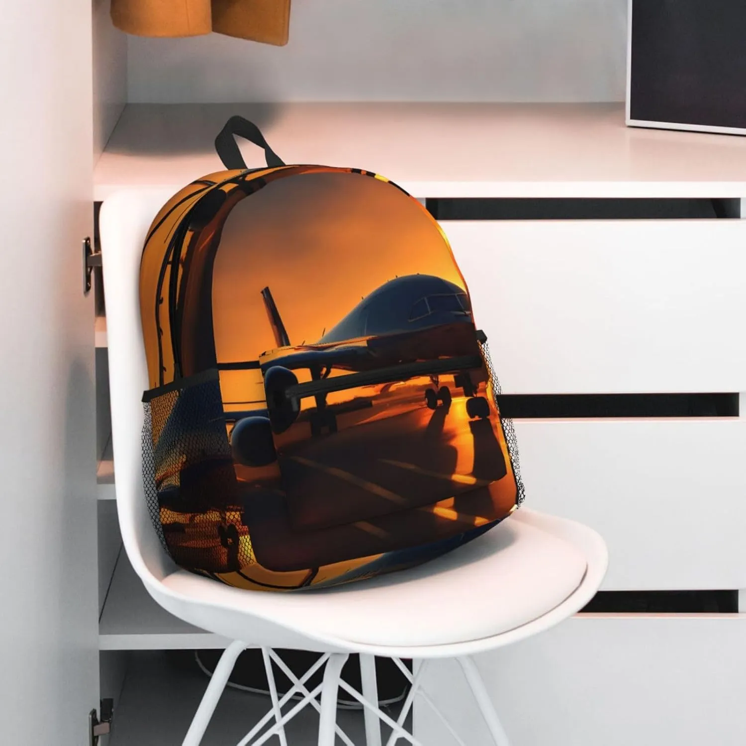 Airplane At Sunset Print Backpack For Men And Women Lightweight Backpack Casual Daypack For Workplace Travel