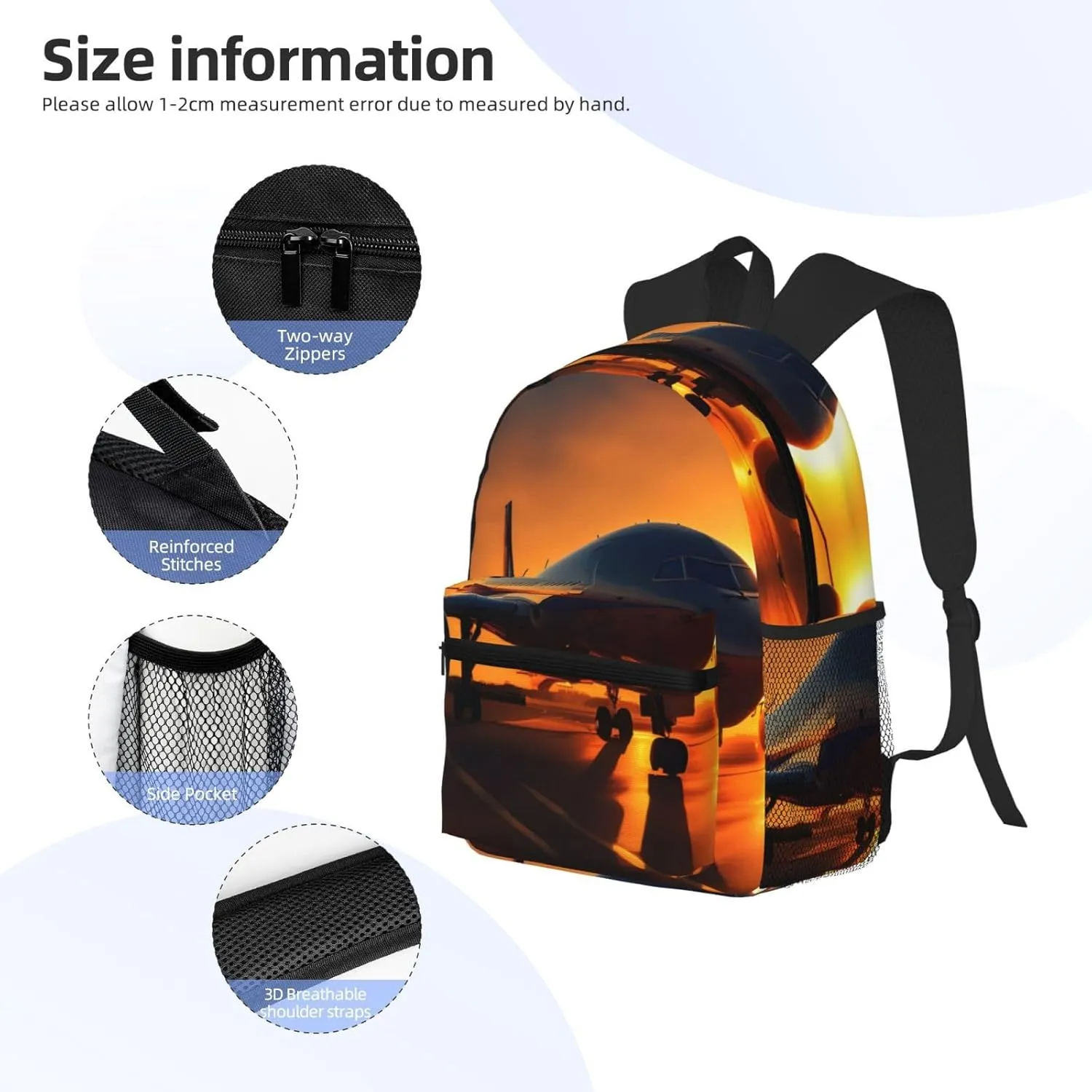 Airplane At Sunset Print Backpack For Men And Women Lightweight Backpack Casual Daypack For Workplace Travel