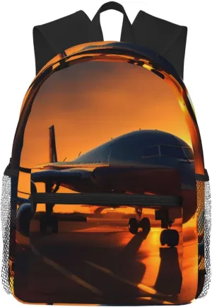 Airplane At Sunset Print Backpack For Men And Women Lightweight Backpack Casual Daypack For Workplace Travel