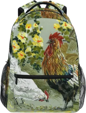 ALAZA Rooster and Hen Vintage Rural Life Backpack for Women Men,Travel Trip Casual Daypack College Bookbag Laptop Bag Work Business Shoulder Bag Fit for 14 Inch Laptop
