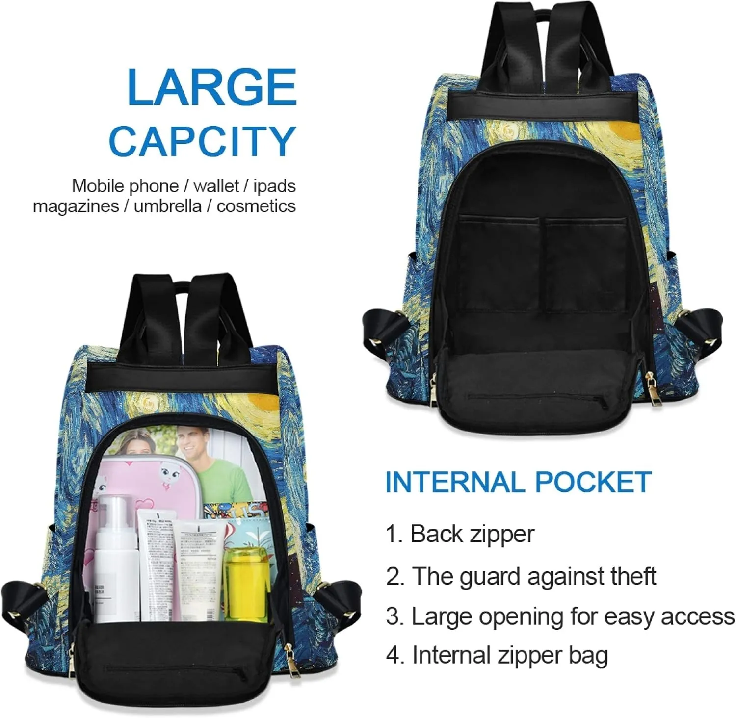 ALAZA Starry Night Sky Van Gogh Backpack Purse for Women Anti Theft Fashion Back Pack Shoulder Bag