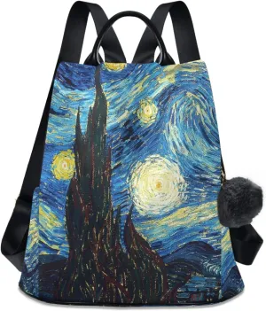 ALAZA Starry Night Sky Van Gogh Backpack Purse for Women Anti Theft Fashion Back Pack Shoulder Bag