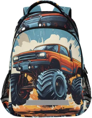 ALAZA Teens School Backpack Orange Monster Truck Laptop Backpack with Reflective Strap, Travel Backpack Casual Daypack for Elementary Primary middle Bookbag