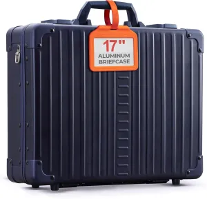 Aleon 17" Premium Aluminum Briefcase for Men – Shockproof Hard Shell Laptop Attache Case with Two TSA Key Locks, Metal Carrying Case for Travel, Storage, and Business Equipment (Sapphire)