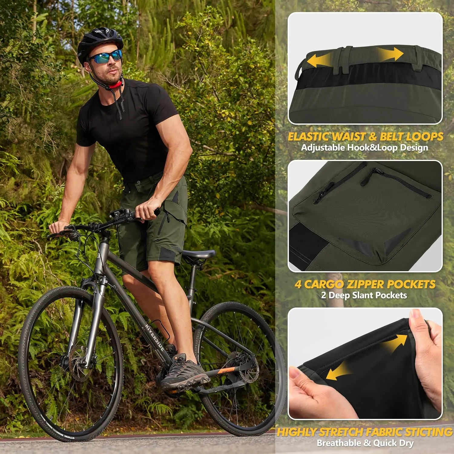 Ally Mens Mountain Bike Shorts 4D Padded Bike Shorts Baggy Cycling Biking Bicycle Biker Shorts Loose-fit with 6 Pockets