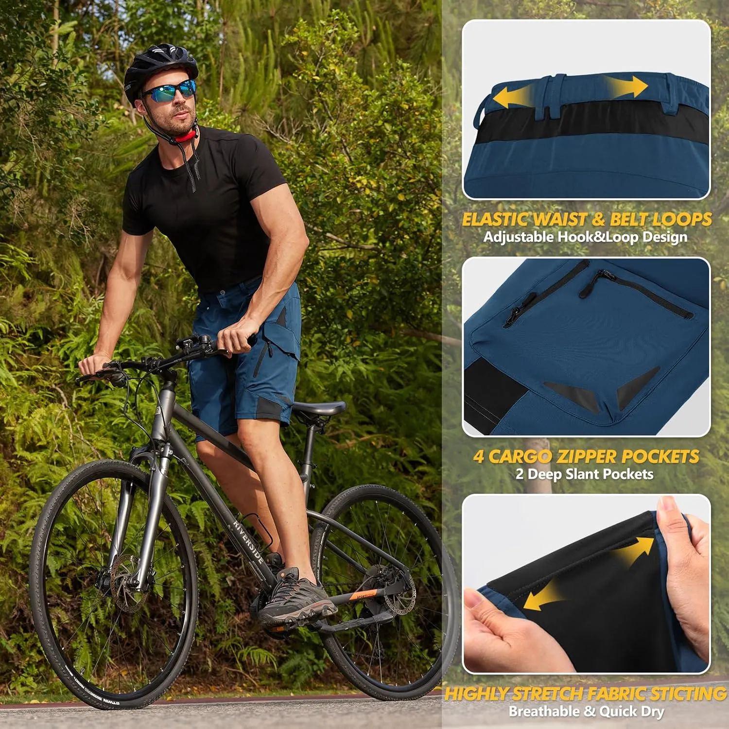 Ally Mens Mountain Bike Shorts 4D Padded Bike Shorts Baggy Cycling Biking Bicycle Biker Shorts Loose-fit with 6 Pockets