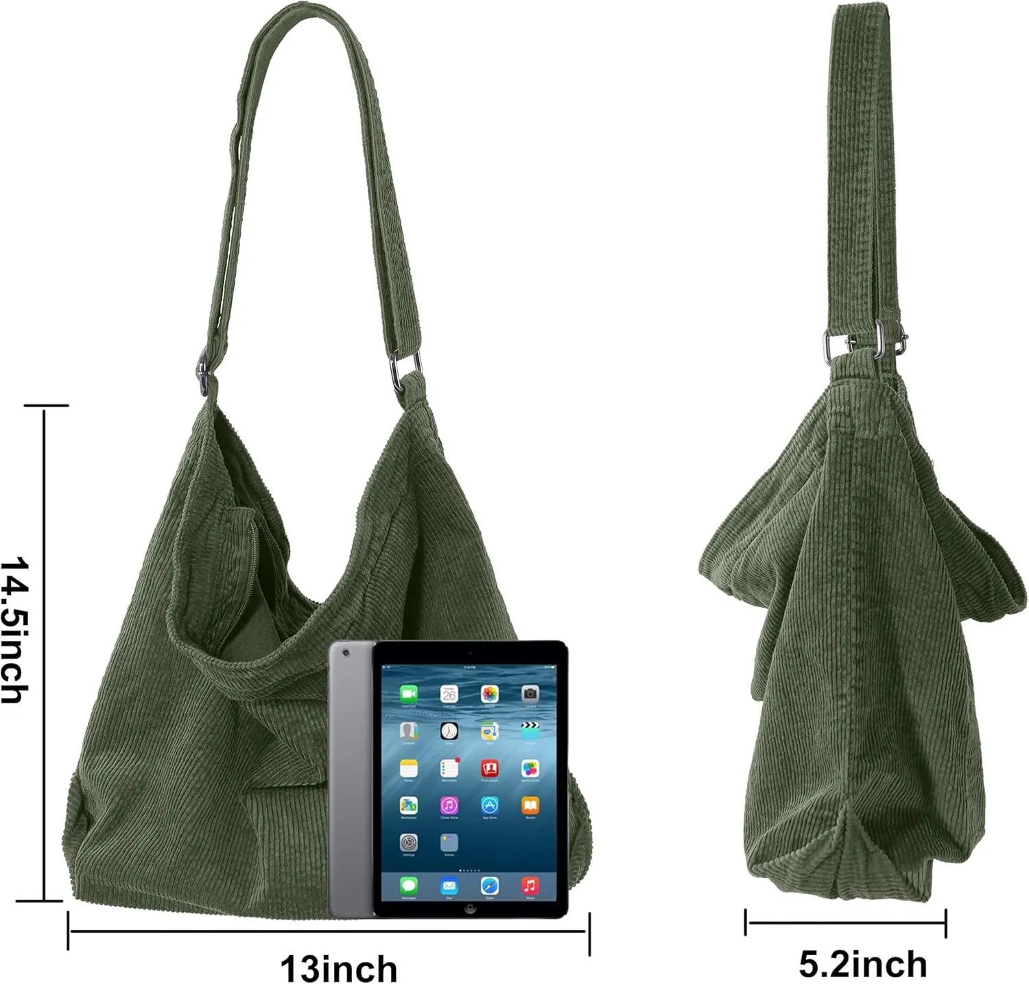 ALUWU Corduroy Tote Bag for Women Girl Canvas Shoulder Handbags Cute Large Purse