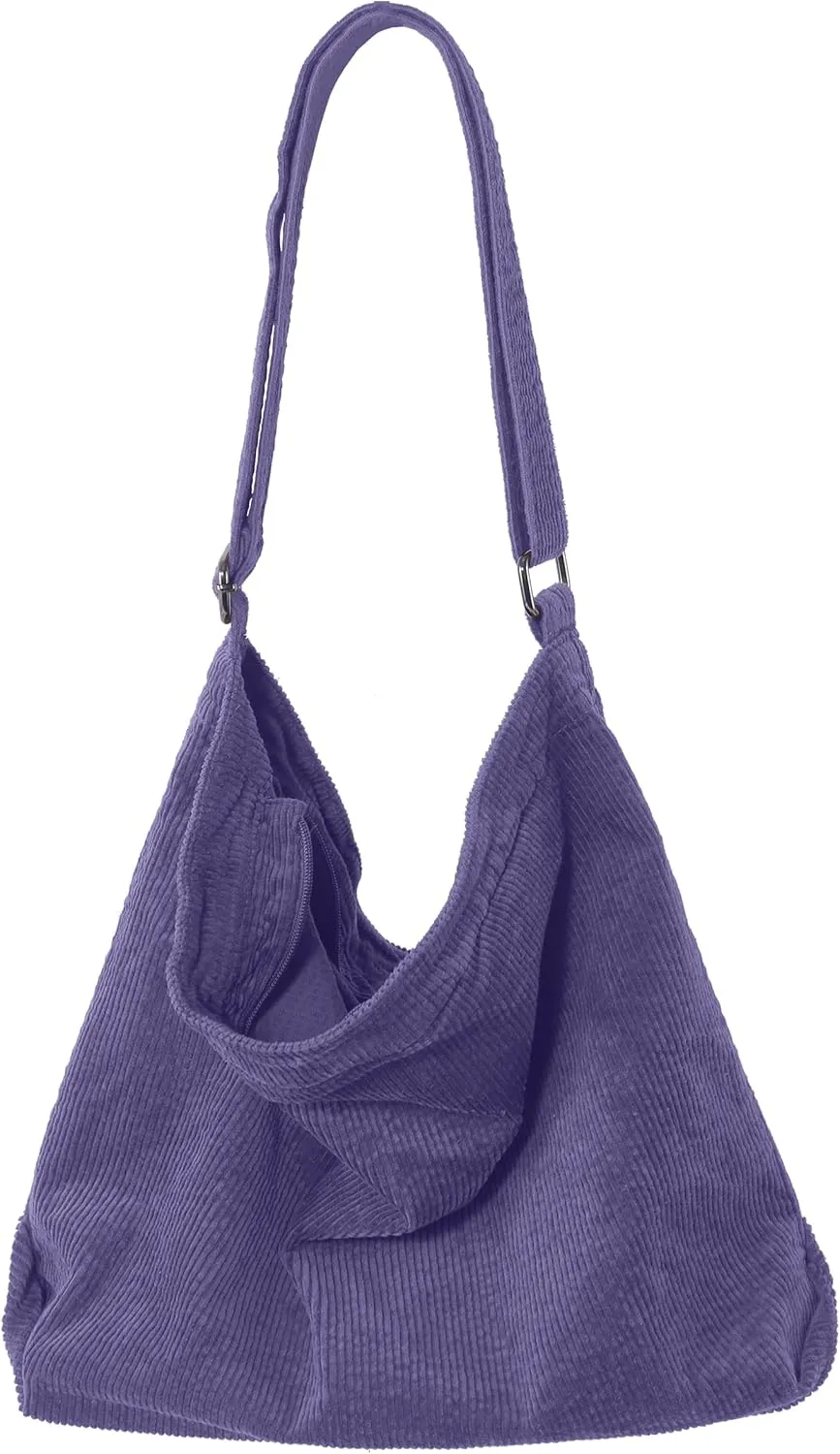 ALUWU Corduroy Tote Bag for Women Girl Canvas Shoulder Handbags Cute Large Purse