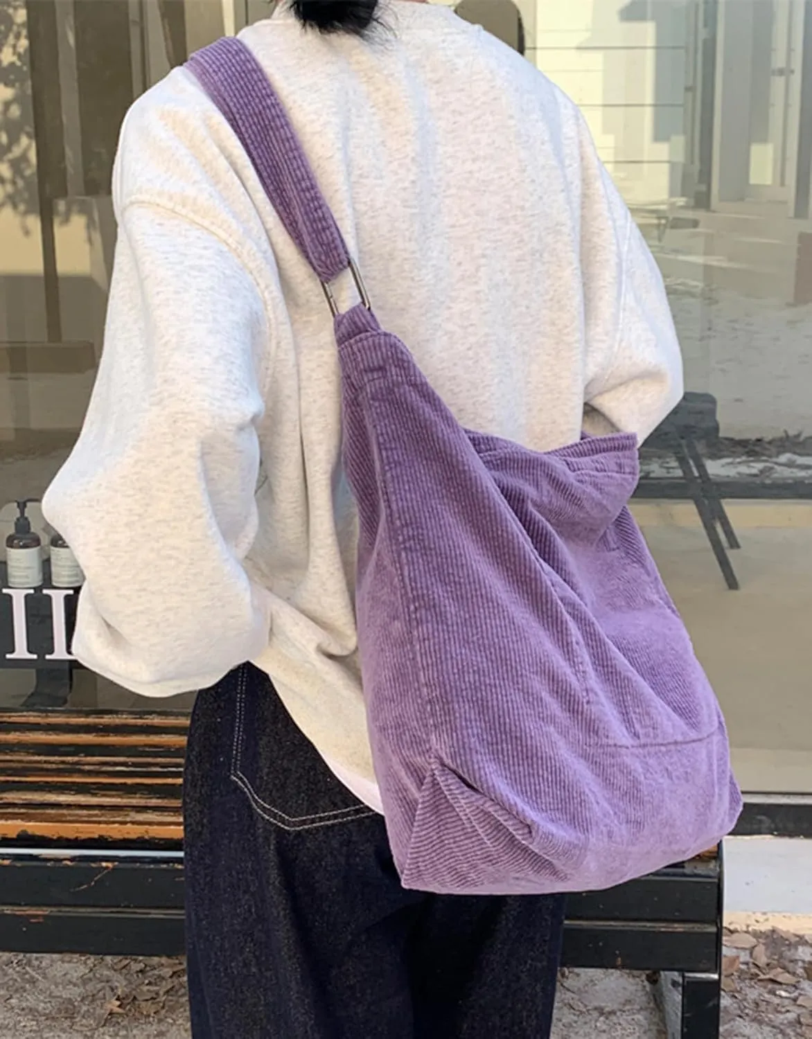 ALUWU Corduroy Tote Bag for Women Girl Canvas Shoulder Handbags Cute Large Purse