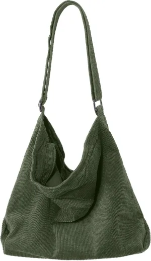 ALUWU Corduroy Tote Bag for Women Girl Canvas Shoulder Handbags Cute Large Purse