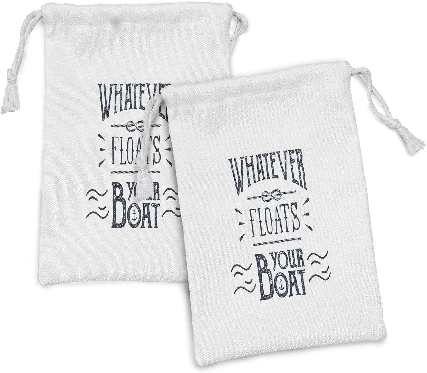 Ambesonne Saying Fabric Pouch Set of 2, Whatever Floats Your Boat Psychological Typography Marine Plain Background, Small Drawstring Bag for Toiletries Masks and Favors, 9" x 6", Dark Night Blue