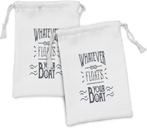 Ambesonne Saying Fabric Pouch Set of 2, Whatever Floats Your Boat Psychological Typography Marine Plain Background, Small Drawstring Bag for Toiletries Masks and Favors, 9" x 6", Dark Night Blue