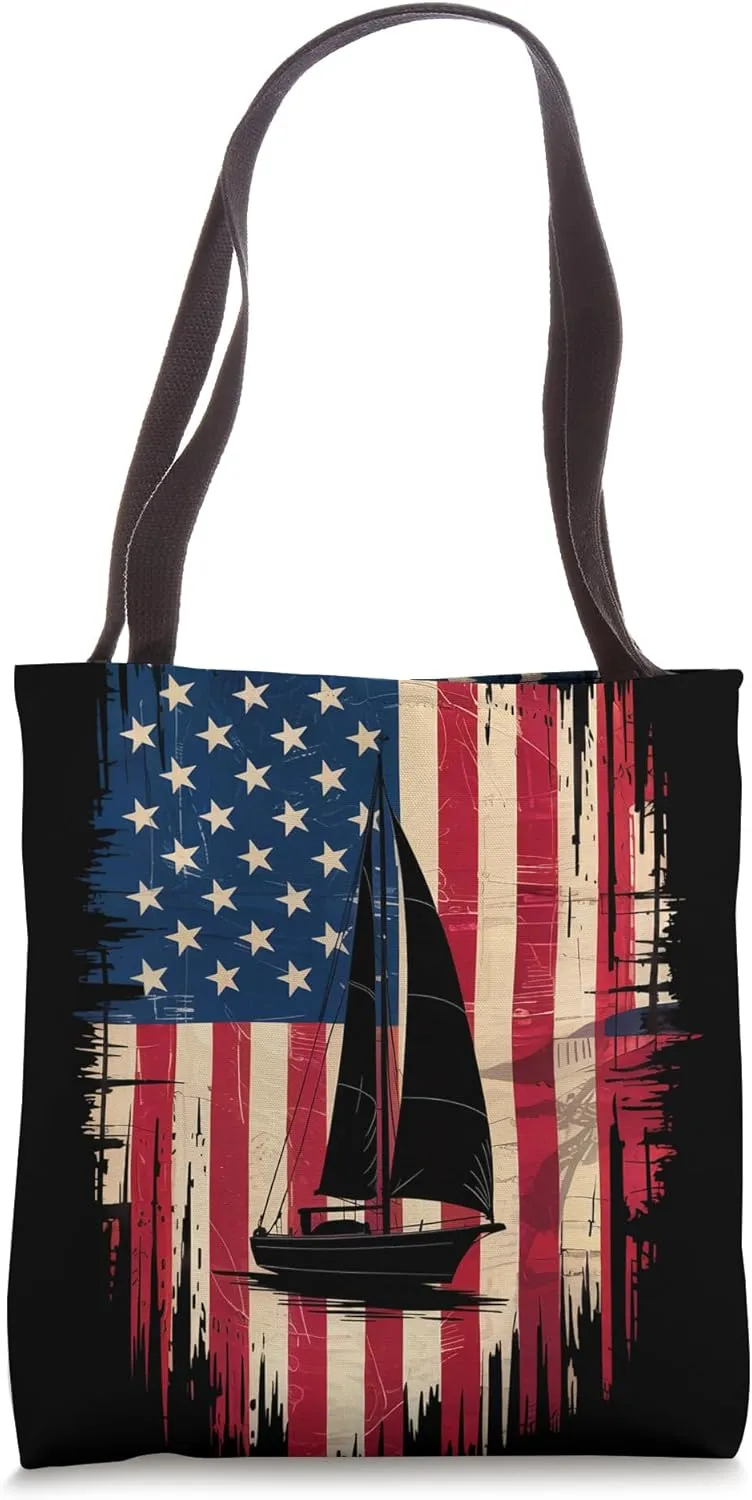 American Flag Sailboat Beach Adventure Summer Trip Sailing Tote Bag