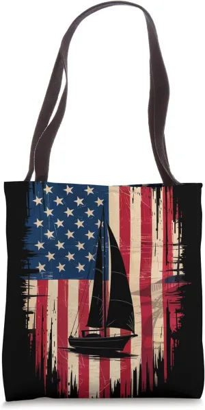 American Flag Sailboat Beach Adventure Summer Trip Sailing Tote Bag