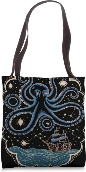 Ancient Octopus Kraken Pirate Star Map Tote Bag