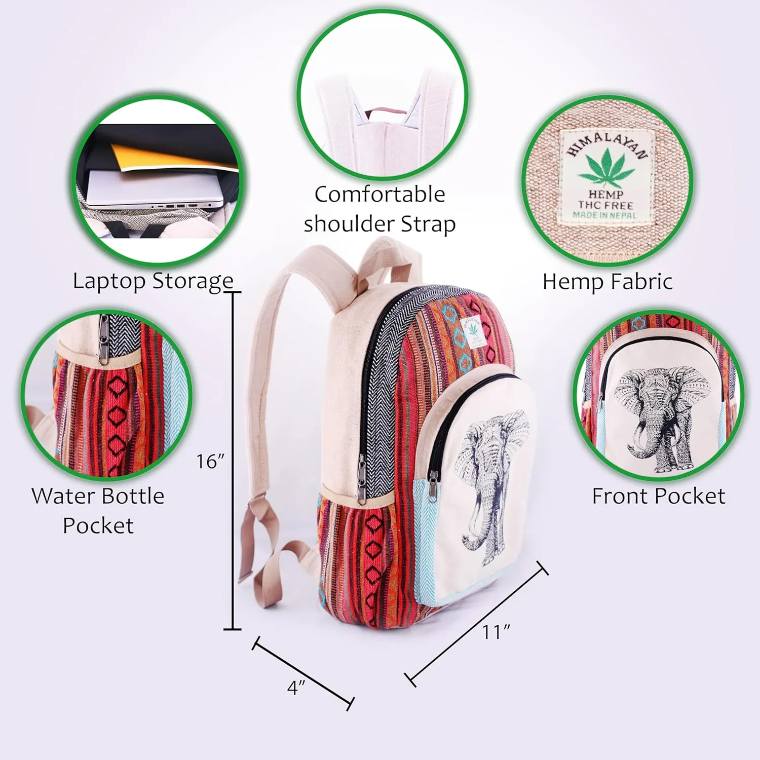 Anitya Hemp Backpack, Multi-Functional Pockets, Eco-Friendly, Unisex, Hiking Daypack, Durable Rucksack (AHLB012)