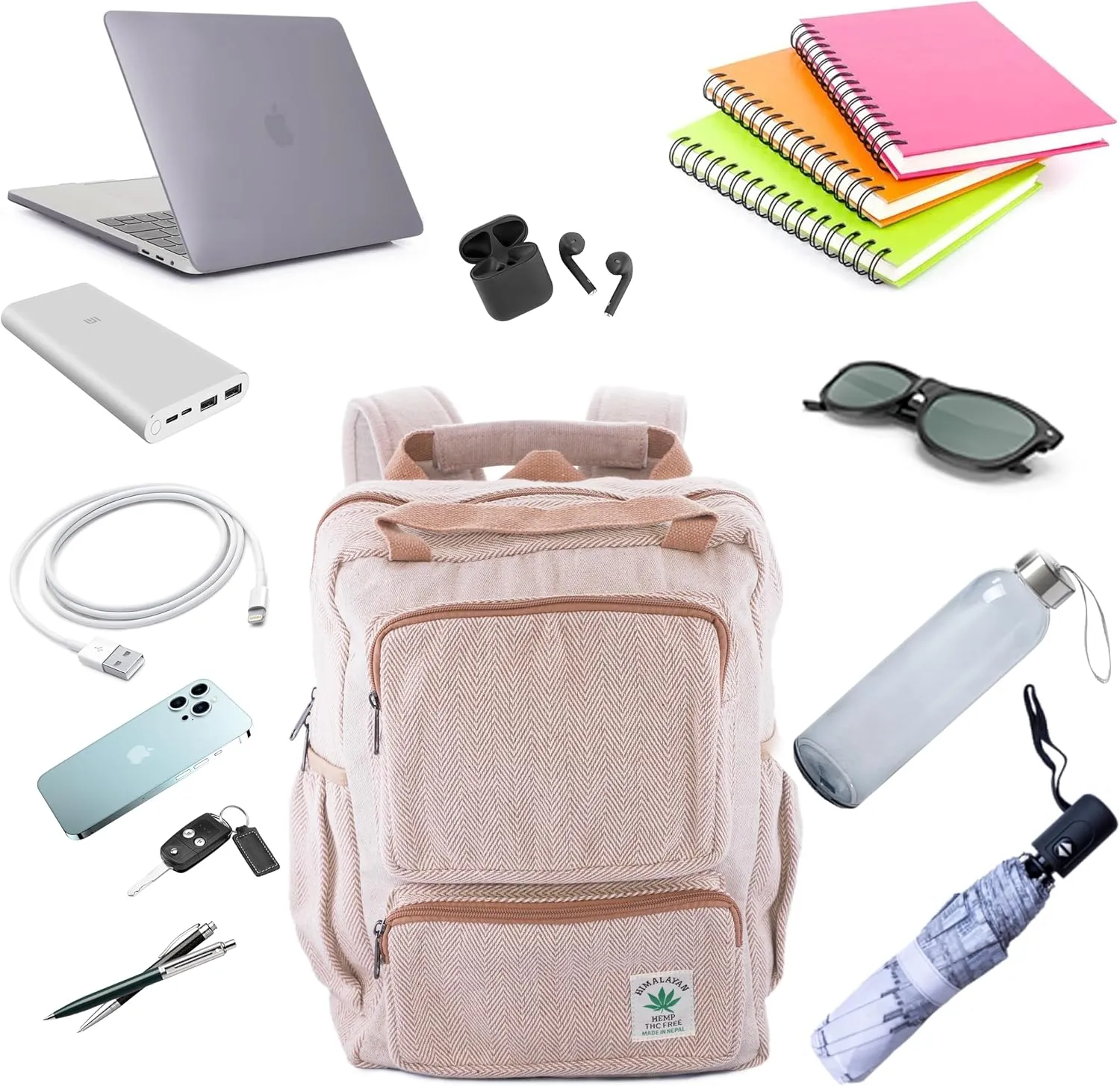Anitya Hemp Backpack, Multi-Functional Pockets, Eco-Friendly, Unisex, Hiking Daypack, Durable Rucksack (AHLB05)