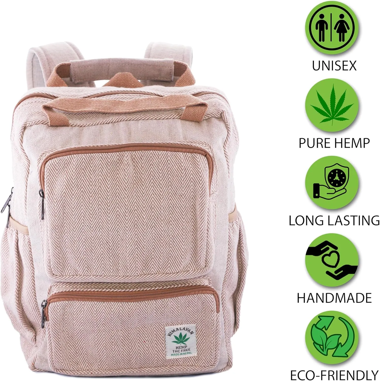 Anitya Hemp Backpack, Multi-Functional Pockets, Eco-Friendly, Unisex, Hiking Daypack, Durable Rucksack (AHLB05)
