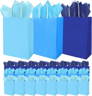 AnyDesign 36 Pack Mother's Day Gift Bags Winter Gradient Blue Paper Bag 3 Colors Party Favor Bag with Handles and Tissue Paper Wrapping Bag for Baby Shower Birthday Party Supply, 6.3 x 3.1 x 8.7 In