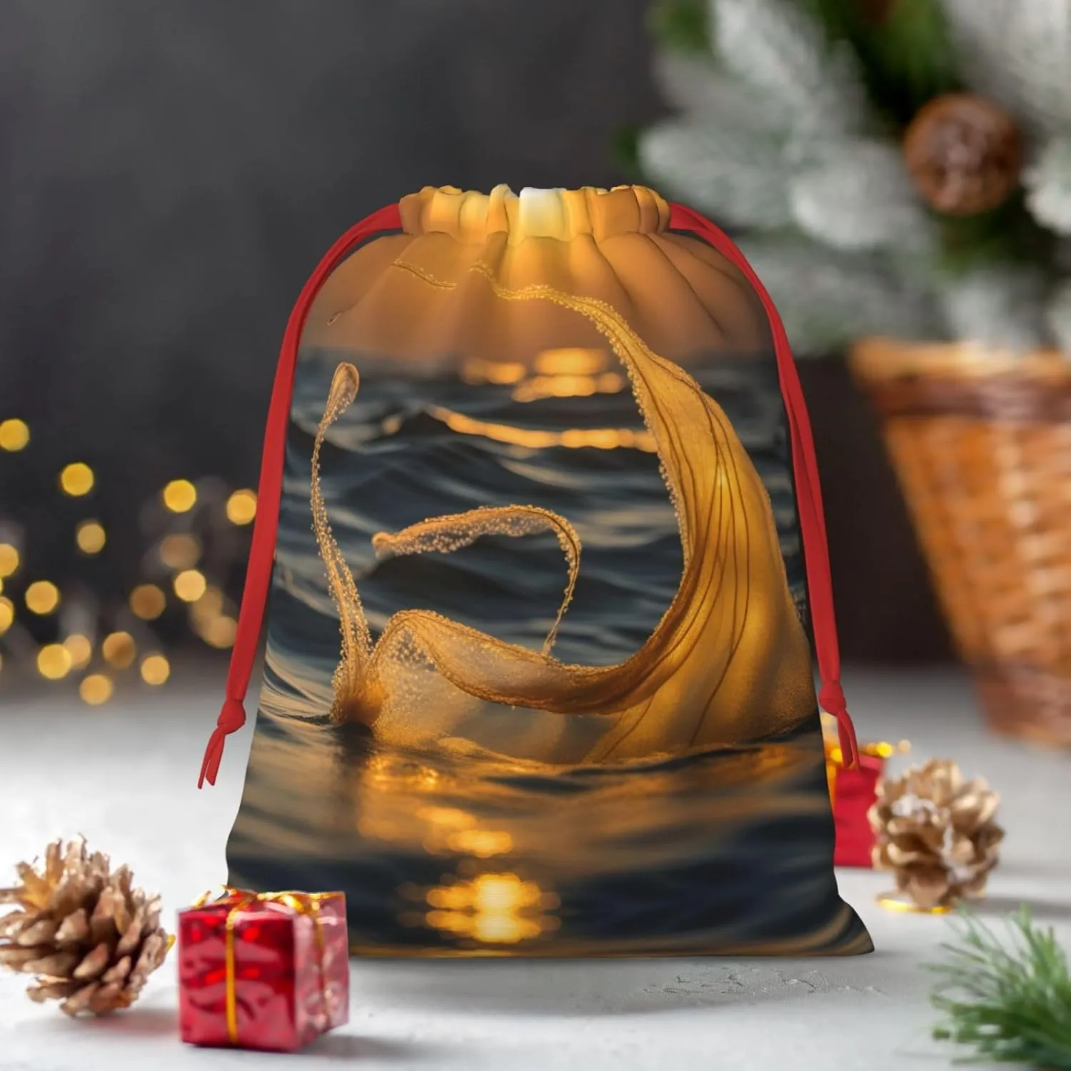 AOLXDE Mermaid Tail Christmas Drawstring Bags Party Favor Bags Reusable Candy Goody Bags Wedding Valentine