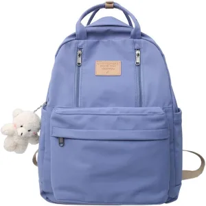 AONUOWE Preppy Backpack with Plushies Cute Backpack for Teen Girls Light Academia Bookbags Solid Aesthetic School Bag (Blue)