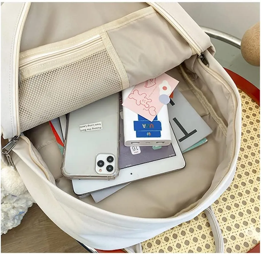 AONUOWE Preppy Backpack with Plushies Cute Backpack for Teen Girls Light Academia Bookbags Solid Aesthetic School Bag (Blue)