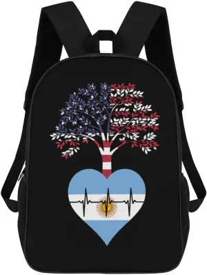 Argentina US Root Heartbeat Fashion 17 Inch Backpack Simple Shoulders Daypacks Lightweight Laptop Bag Travel Gear