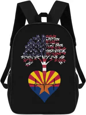 Arizona US Root Heartbeat Fashion 17 Inch Backpack Simple Shoulders Daypacks Lightweight Laptop Bag Travel Gear