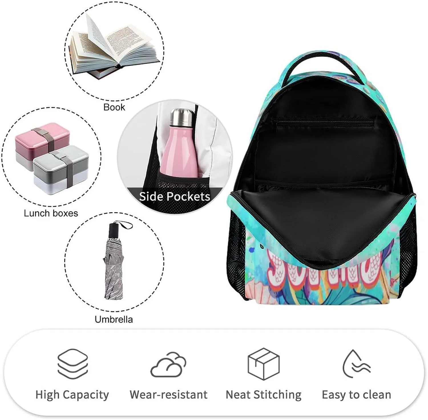 Artsadd Personalized Backpack for Girls Kids Lunch Bag Box Sets Custom Name School Bag for Preschool Kindergarten Elementary Back to School Gift for Daughter