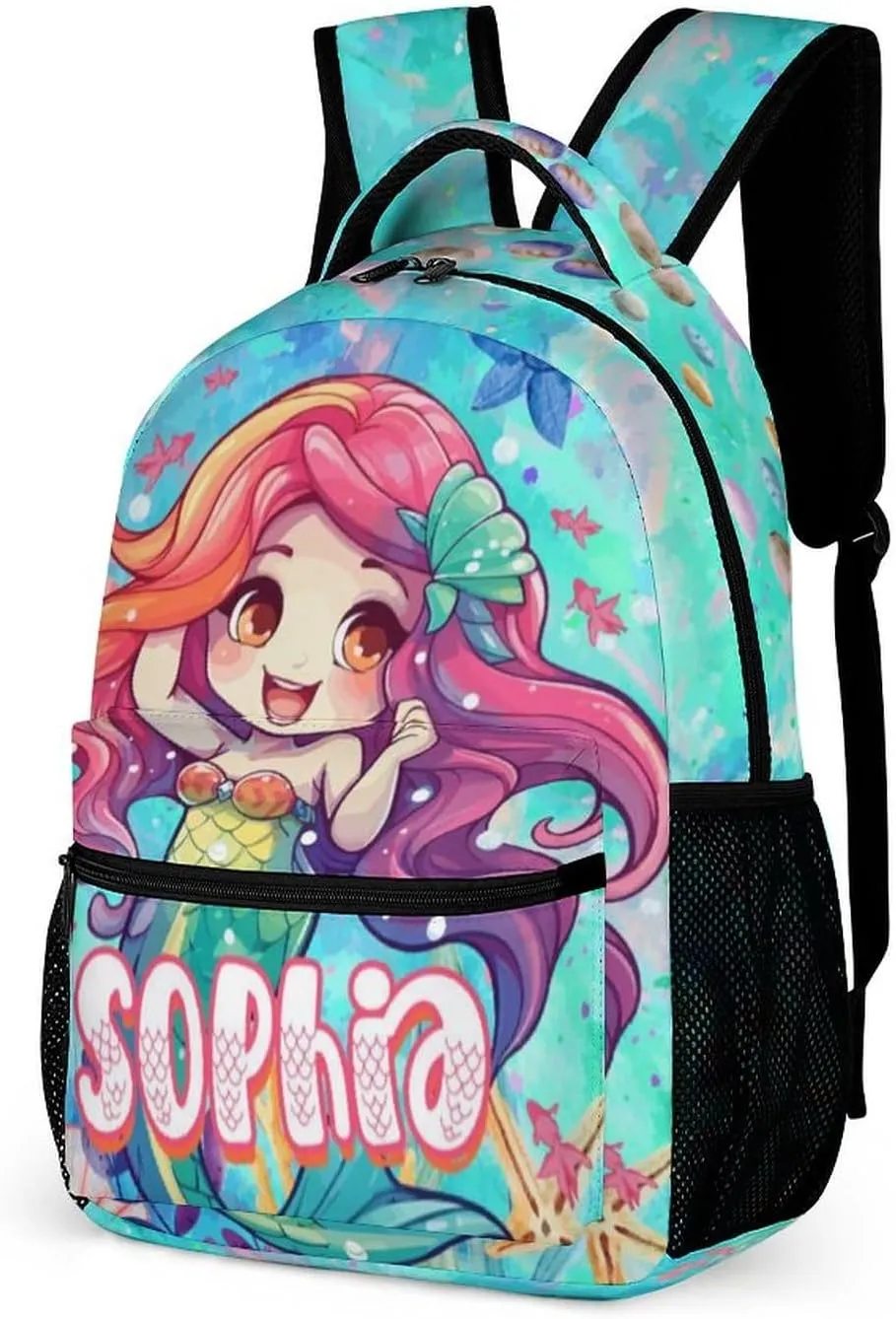 Artsadd Personalized Backpack for Girls Kids Lunch Bag Box Sets Custom Name School Bag for Preschool Kindergarten Elementary Back to School Gift for Daughter