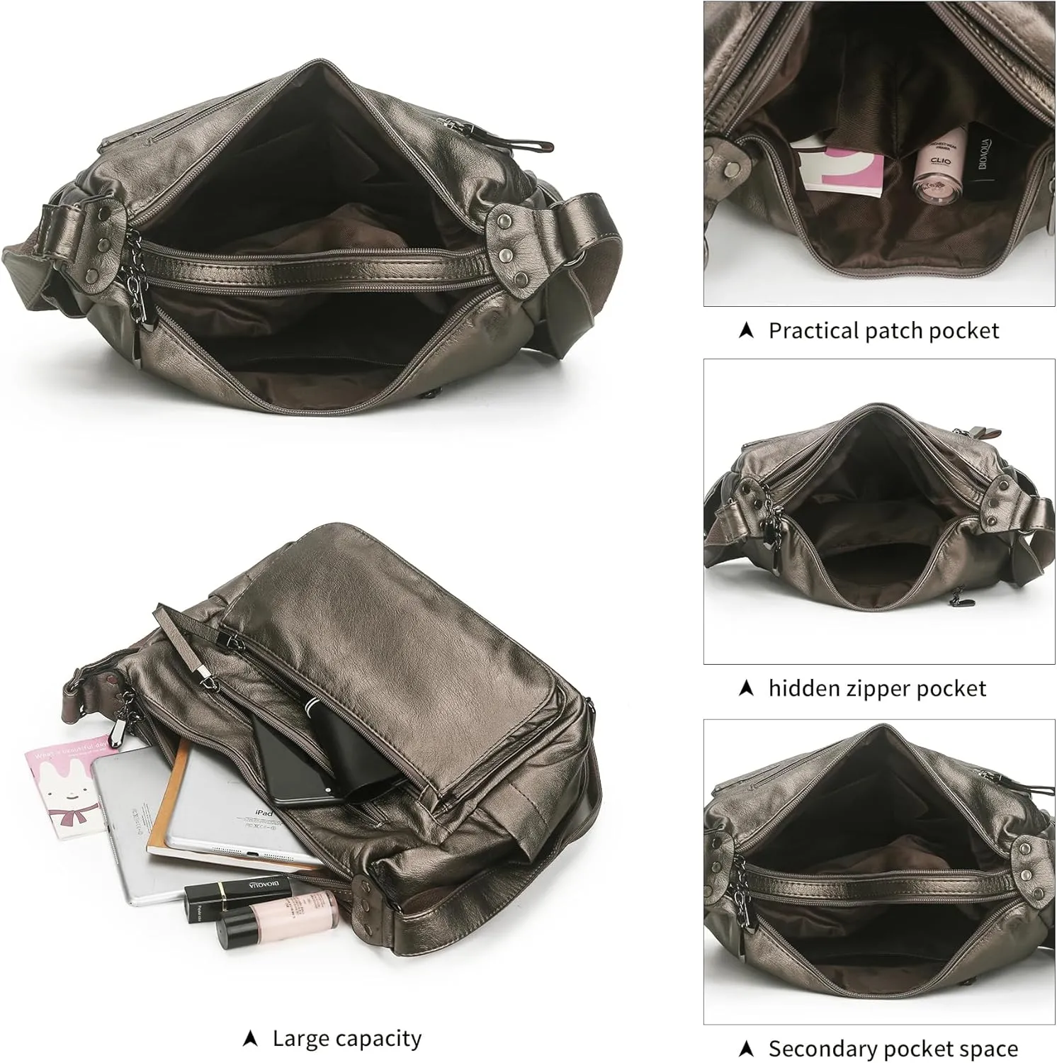 Artwell Fashion Crossbody Bag For Women Shoulder Bag Soft PU Leather Handbags Purses Multi Pocket Hobo Tote Bag