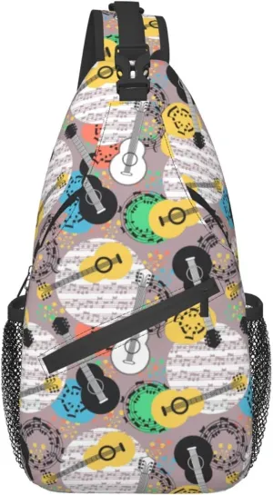 ASYG Guitar Sling Bag Music Notes Crossbody Chest Daypack Casual Backpack Music Shoulder Bag For Travel Picnic